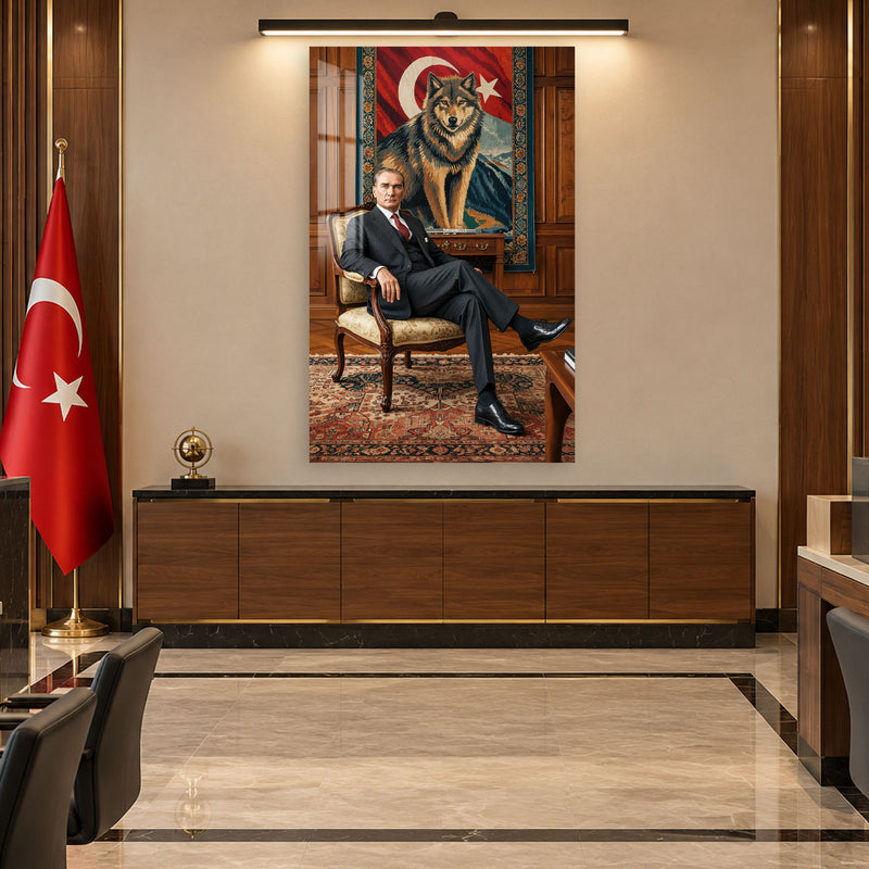 Halı Önünde Atatürk Cam Tablo