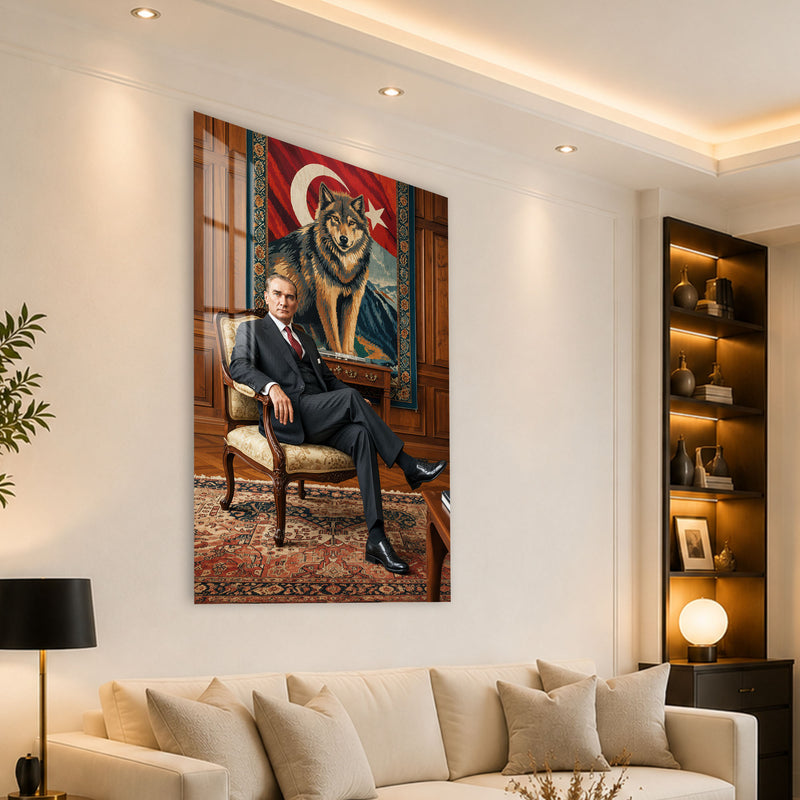 Halı Önünde Atatürk Cam Tablo