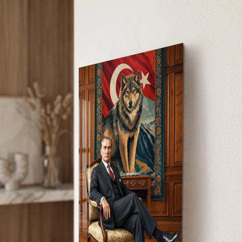 Halı Önünde Atatürk Cam Tablo