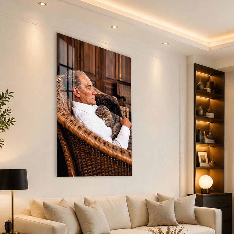 Kedisiyle Atatürk Cam Tablo
