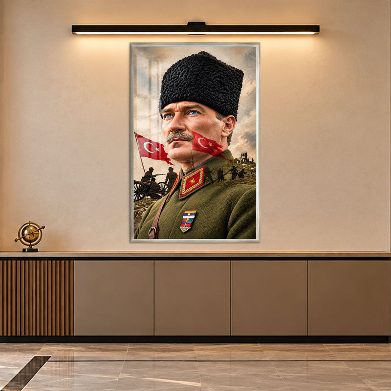 Cephede Atatürk Cam Tablo – Gümüş Çerçeveli