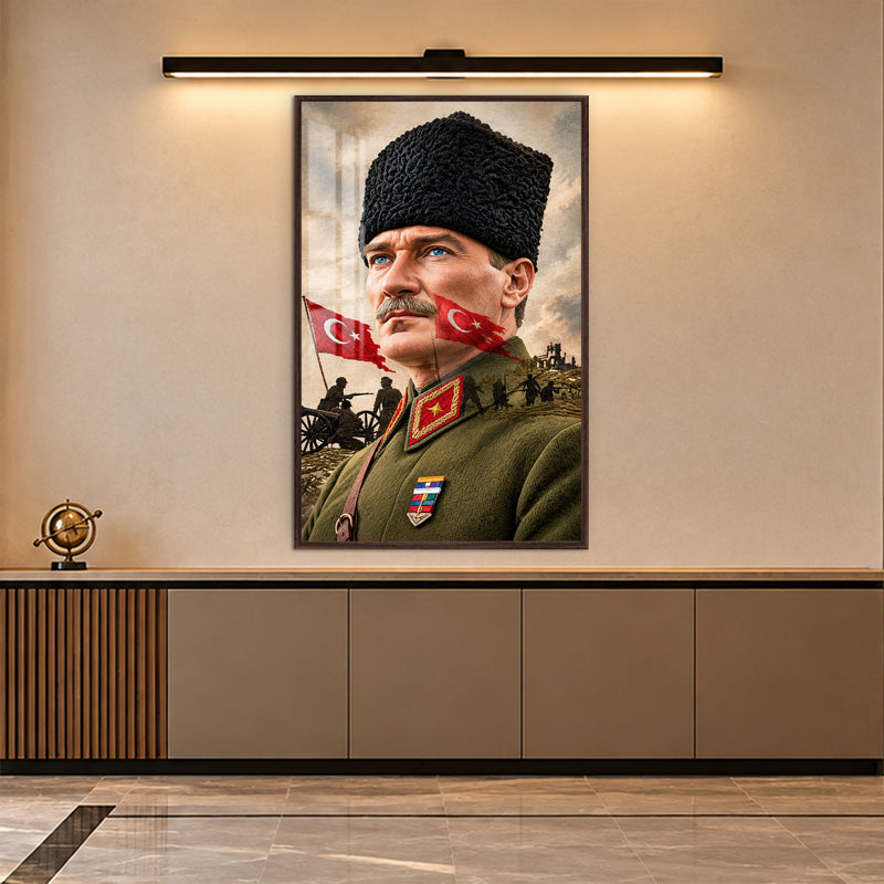 Cephede Atatürk Cam Tablo – Ceviz Çerçeveli