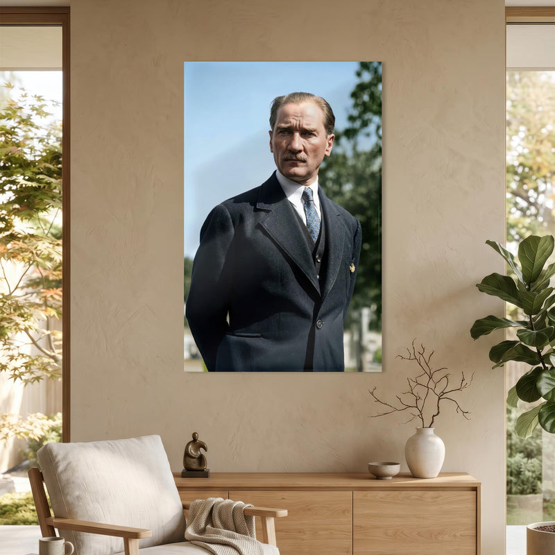 Lacivert Takım Atatürk Portre Cam Tablo Ortam Görseli