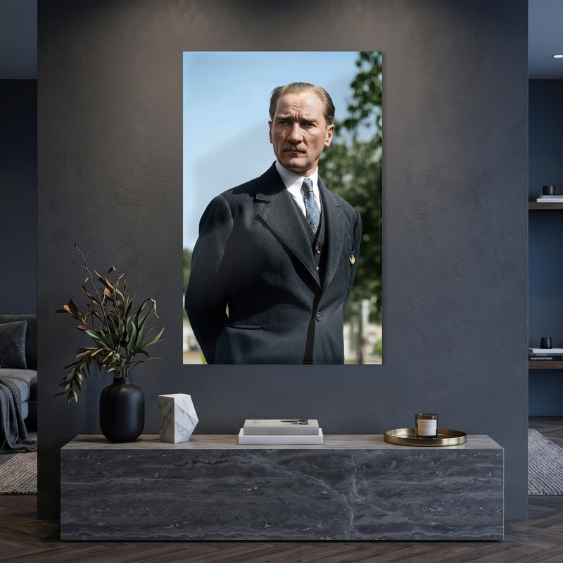 Lacivert Takım Atatürk Portre Cam Tablo Ortam Görseli
