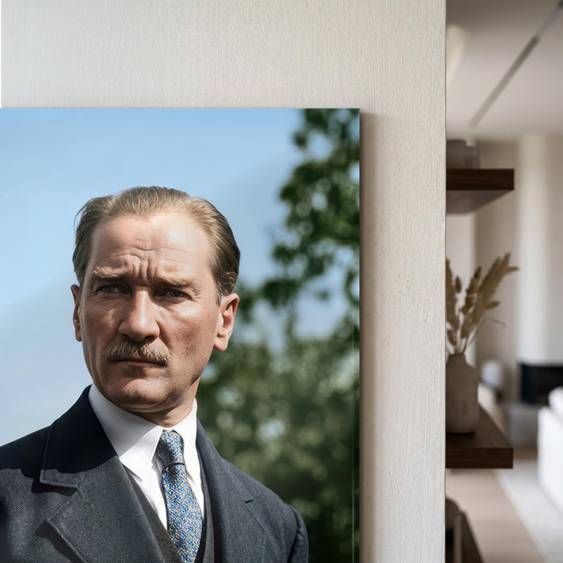 Lacivert Takım Atatürk Portre Cam Tablo Ortam Görseli