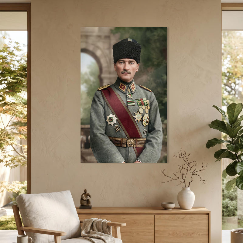 Madalyalı Atatürk Askeri Portre Cam Tablo Ortam Görseli