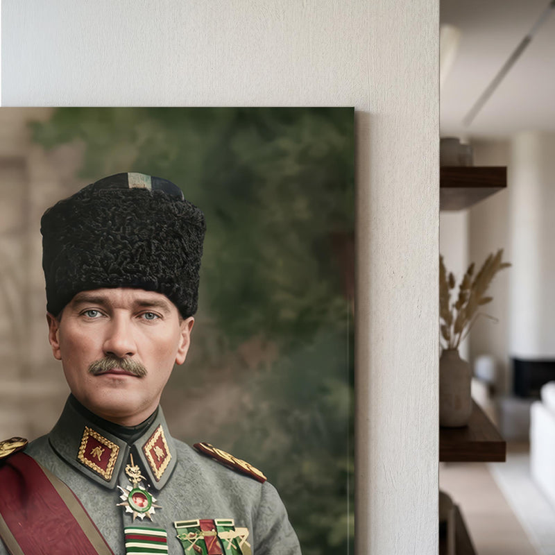 Madalyalı Atatürk Askeri Portre Cam Tablo Ortam Görseli