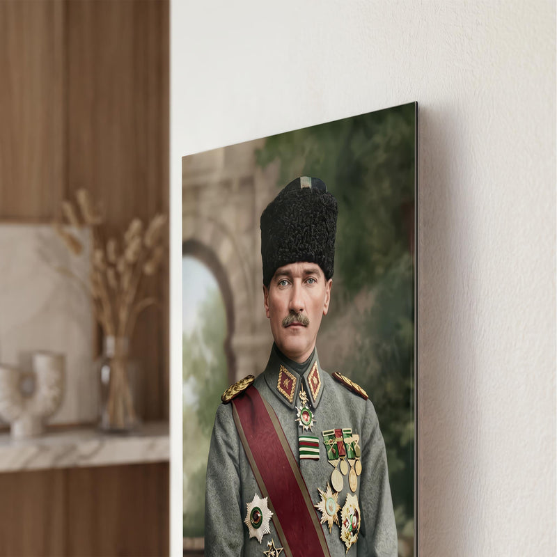 Madalyalı Atatürk Askeri Portre Cam Tablo Ortam Görseli