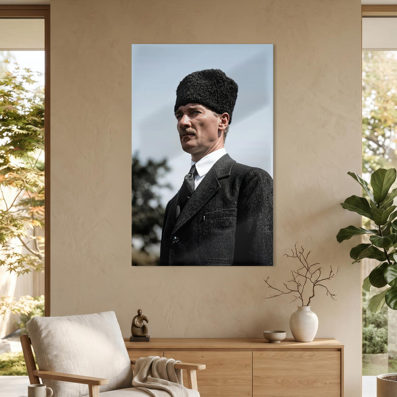 Kalpak Atatürk Profil Cam Tablo Ortam Görseli