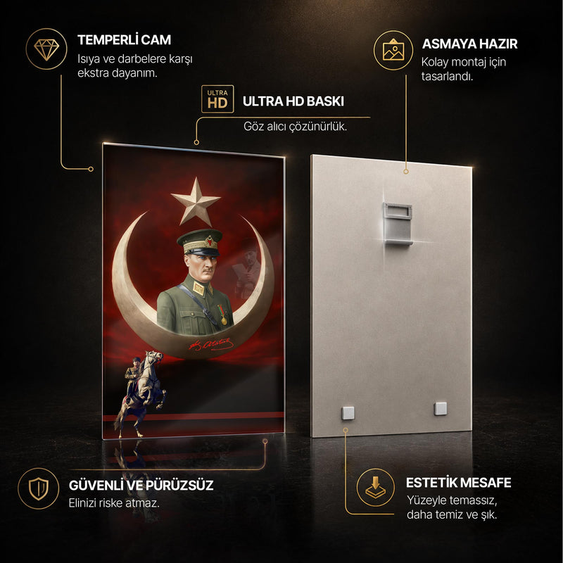Hilal Yıldız Atatürk Dijital Sanat Cam Tablo Ortam Görseli