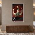 Beyaz Çerçeveli Hilal Yıldız Atatürk Dijital Sanat Cam Tablo