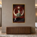 Altın Çerçeveli Hilal Yıldız Atatürk Dijital Sanat Cam Tablo