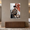 Beyaz Çerçeveli At Üstünde Atatürk Türk Bayrağı Cam Tablo