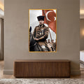 Altın Çerçeveli At Üstünde Atatürk Türk Bayrağı Cam Tablo