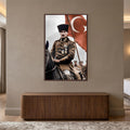 Ceviz Çerçeveli At Üstünde Atatürk Türk Bayrağı Cam Tablo