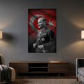 Çerçevesiz Türk Bayrağı Önünde Atatürk Cam Tablo