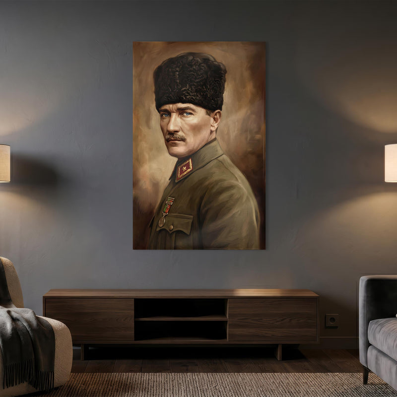 Çerçevesiz Yağlı Boya Atatürk Portre Cam Tablo
