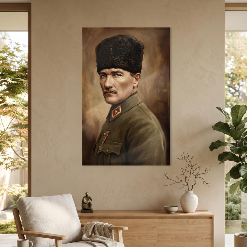 Yağlı Boya Atatürk Portre Cam Tablo Ortam Görseli