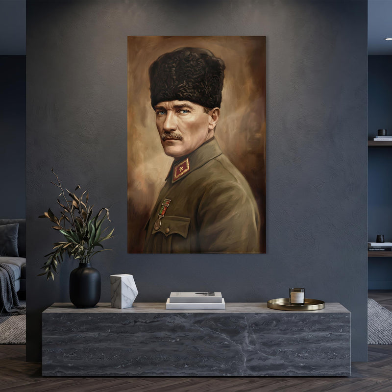 Yağlı Boya Atatürk Portre Cam Tablo Ortam Görseli