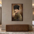 Ceviz Çerçeveli Yağlı Boya Atatürk Portre Cam Tablo