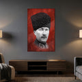 Çerçevesiz Kırmızı Zemin Atatürk Kalpak Cam Tablo