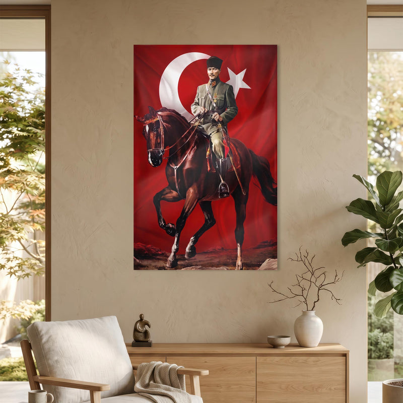 At Üstünde Atatürk Bayrak Cam Tablo Ortam Görseli
