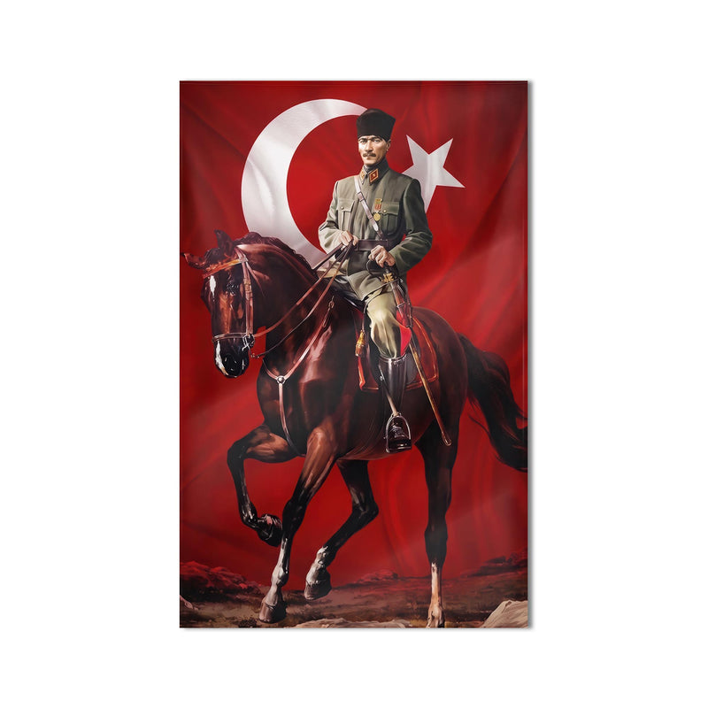 At Üstünde Atatürk Bayrak Cam Tablo Ortam Görseli