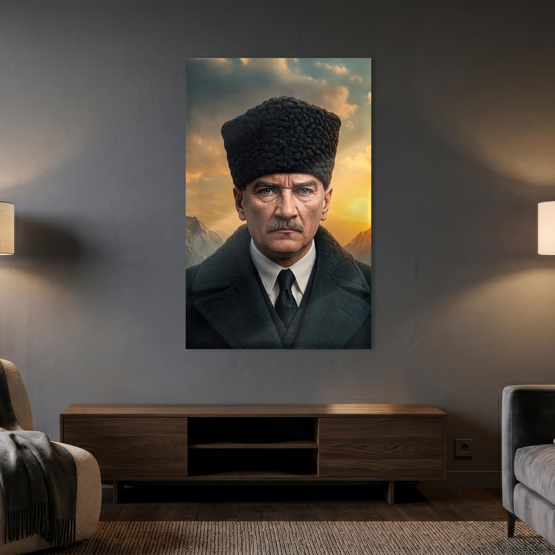 Çerçevesiz Gün Batımı Atatürk Portre Cam Tablo