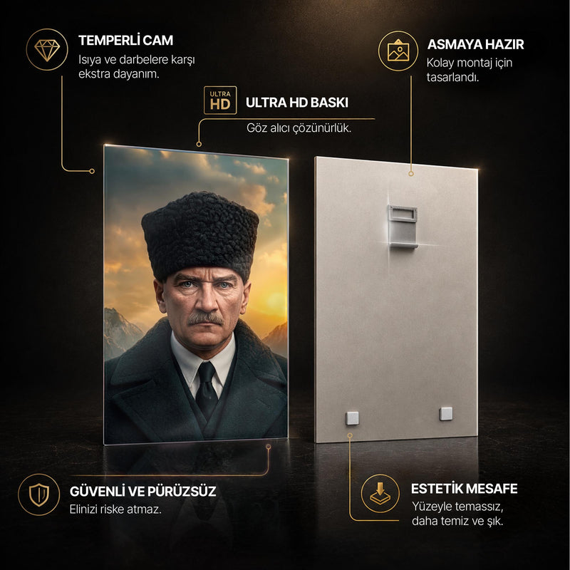 Gün Batımı Atatürk Portre Cam Tablo Ortam Görseli