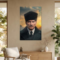 Gün Batımı Atatürk Portre Cam Tablo Ortam Görseli