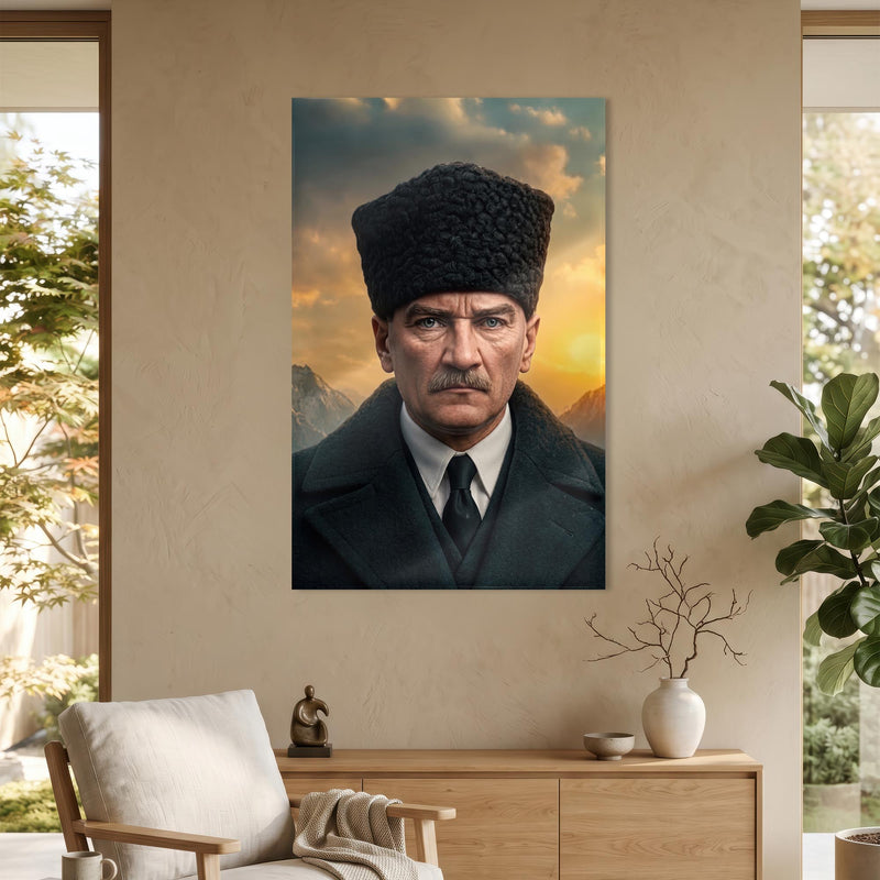 Gün Batımı Atatürk Portre Cam Tablo Ortam Görseli