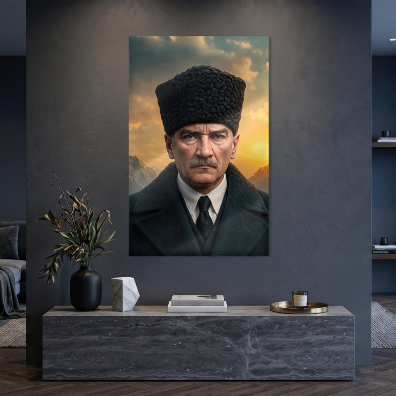 Gün Batımı Atatürk Portre Cam Tablo Ortam Görseli