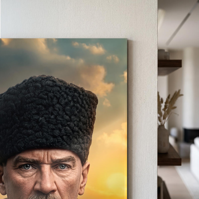 Gün Batımı Atatürk Portre Cam Tablo Ortam Görseli