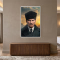 Beyaz Çerçeveli Gün Batımı Atatürk Portre Cam Tablo