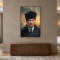 Ceviz Çerçeveli Gün Batımı Atatürk Portre Cam Tablo