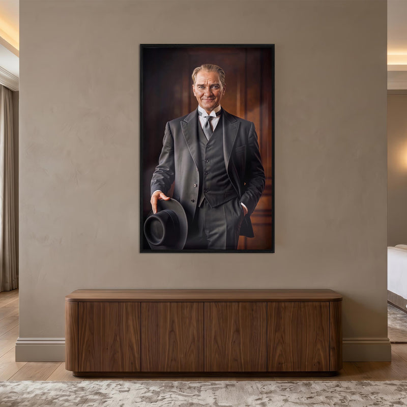 Siyah Çerçeveli Atatürk İmza Portre Cam Tablo