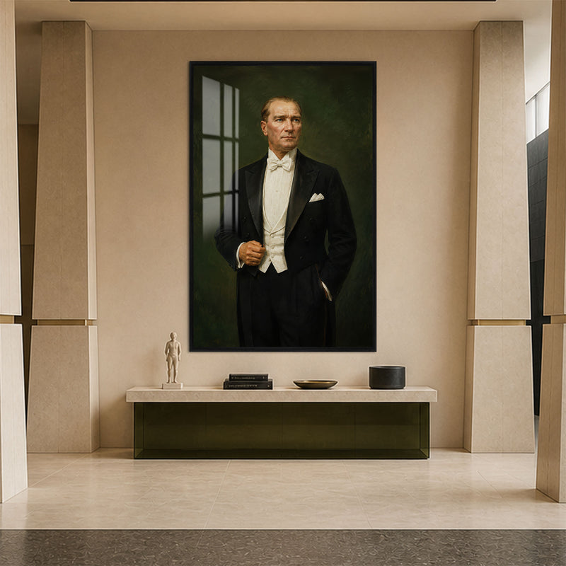 Papyonlu Atatürk Cam Tablo – Siyah Çerçeveli