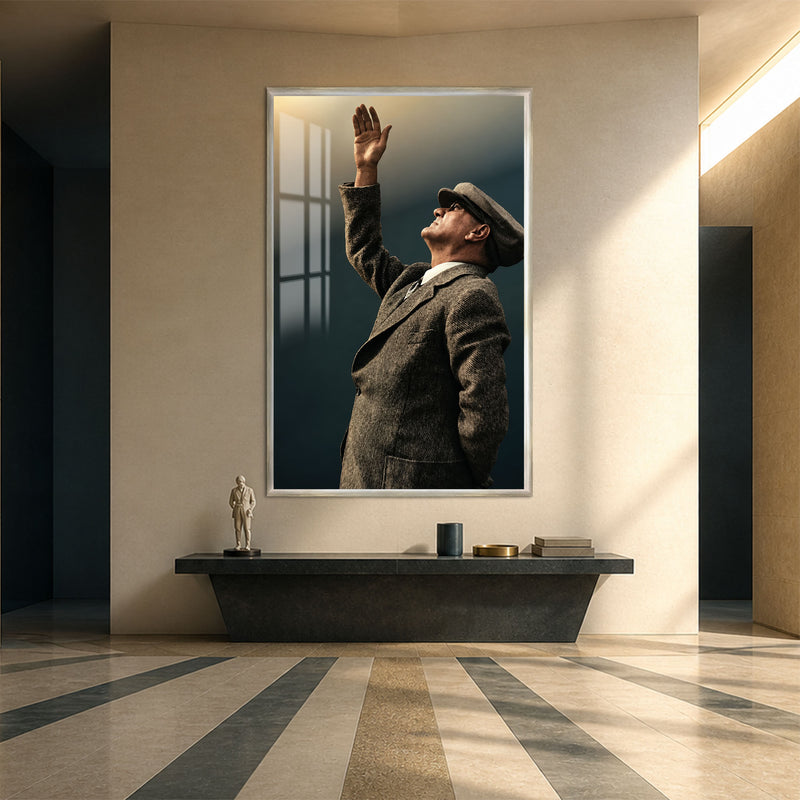 Selamlayan Atatürk Cam Tablo – Gümüş Çerçeveli