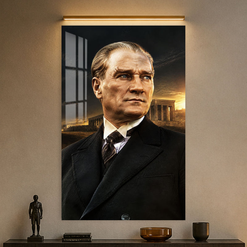 Gün Batımında Atatürk Cam Tablo
