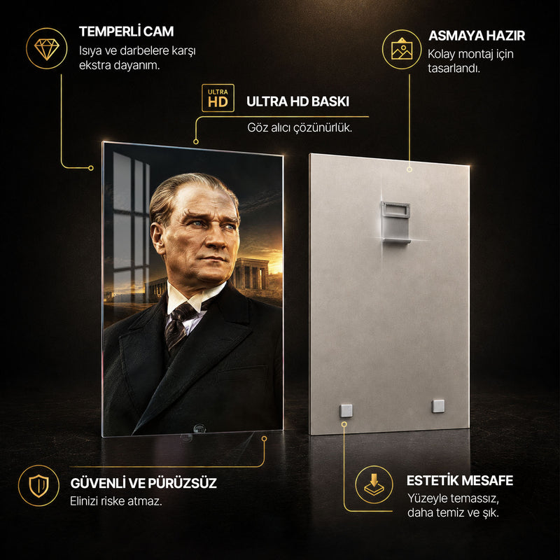 Gün Batımında Atatürk Cam Tablo