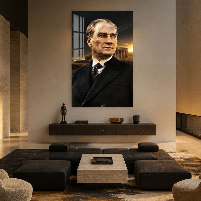 Gün Batımında Atatürk Cam Tablo