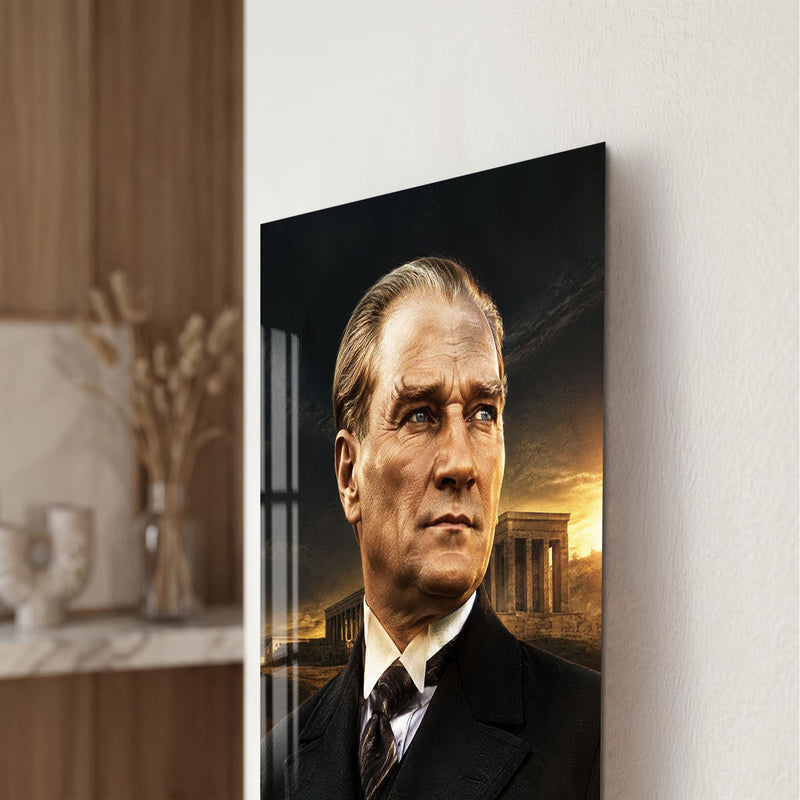 Gün Batımında Atatürk Cam Tablo