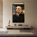 Gün Batımında Atatürk Cam Tablo – Altın Çerçeveli