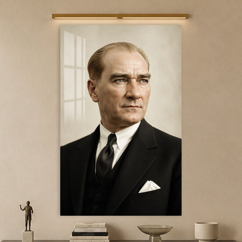 Krem Fonda Atatürk Cam Tablo