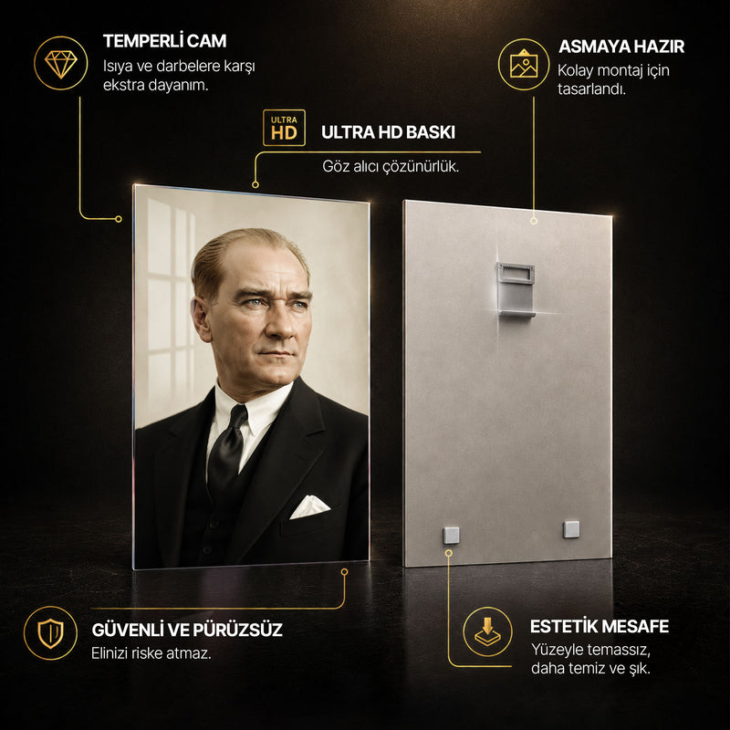 Krem Fonda Atatürk Cam Tablo