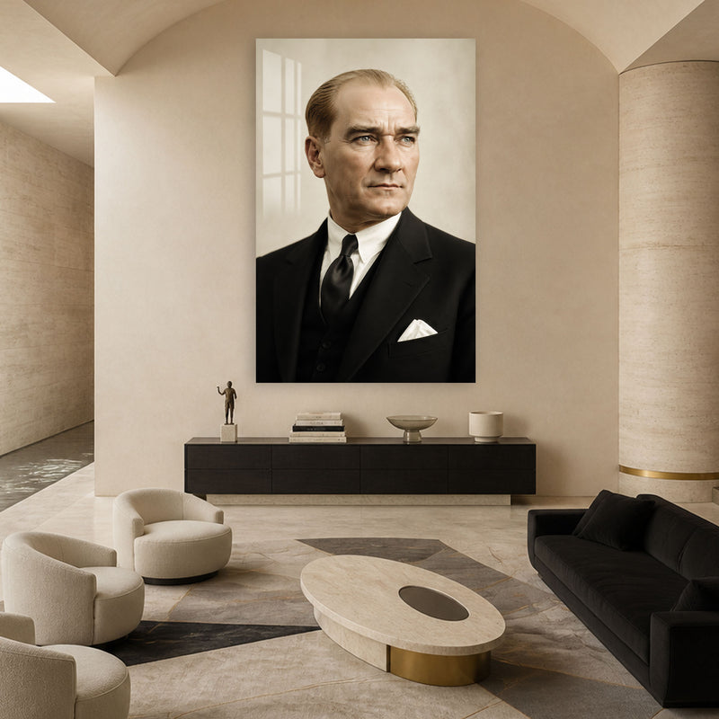 Krem Fonda Atatürk Cam Tablo