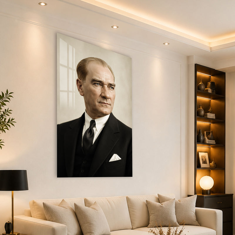 Krem Fonda Atatürk Cam Tablo