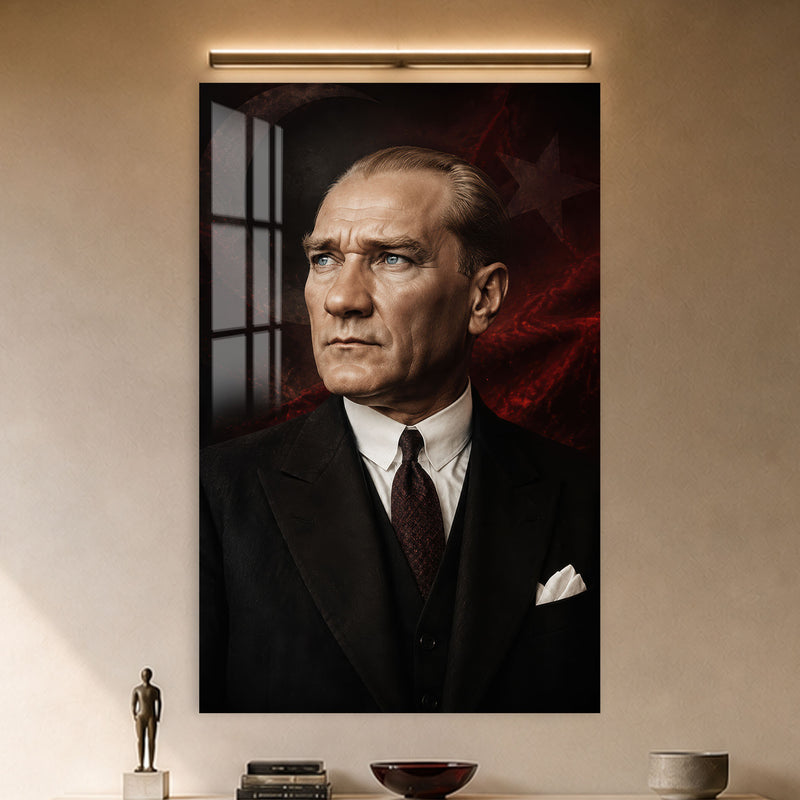 Bayrak Gölgesinde Atatürk Cam Tablo