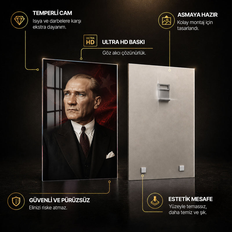 Bayrak Gölgesinde Atatürk Cam Tablo