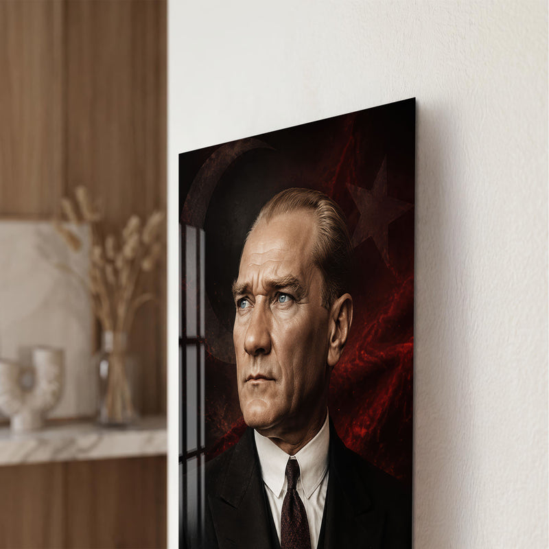 Bayrak Gölgesinde Atatürk Cam Tablo